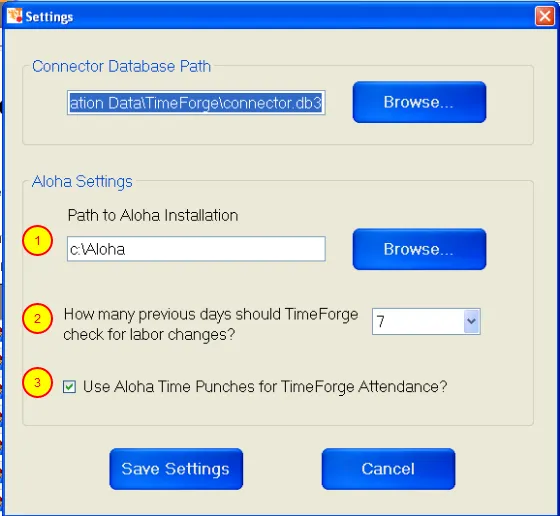 Locate the Aloha POS Settings
