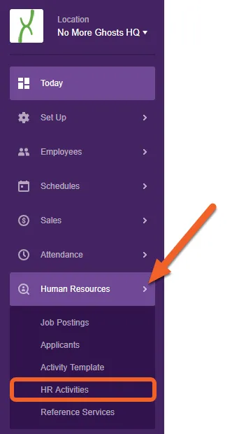 From the Location level, navigate to the HR Activities page
