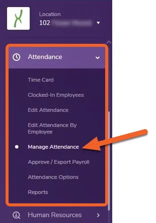 Go to the Manage Attendance page under the Attendance tab