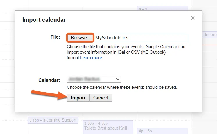 Locate the file and click “Import”.
