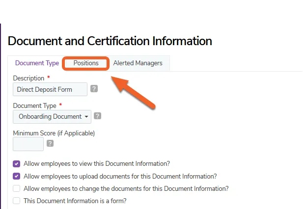 Select the Positions tab