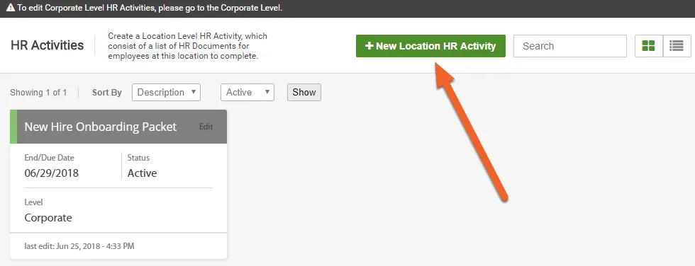 Click on New Location HR Activity