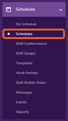 Navigate to the Schedules page under the Schedules tab