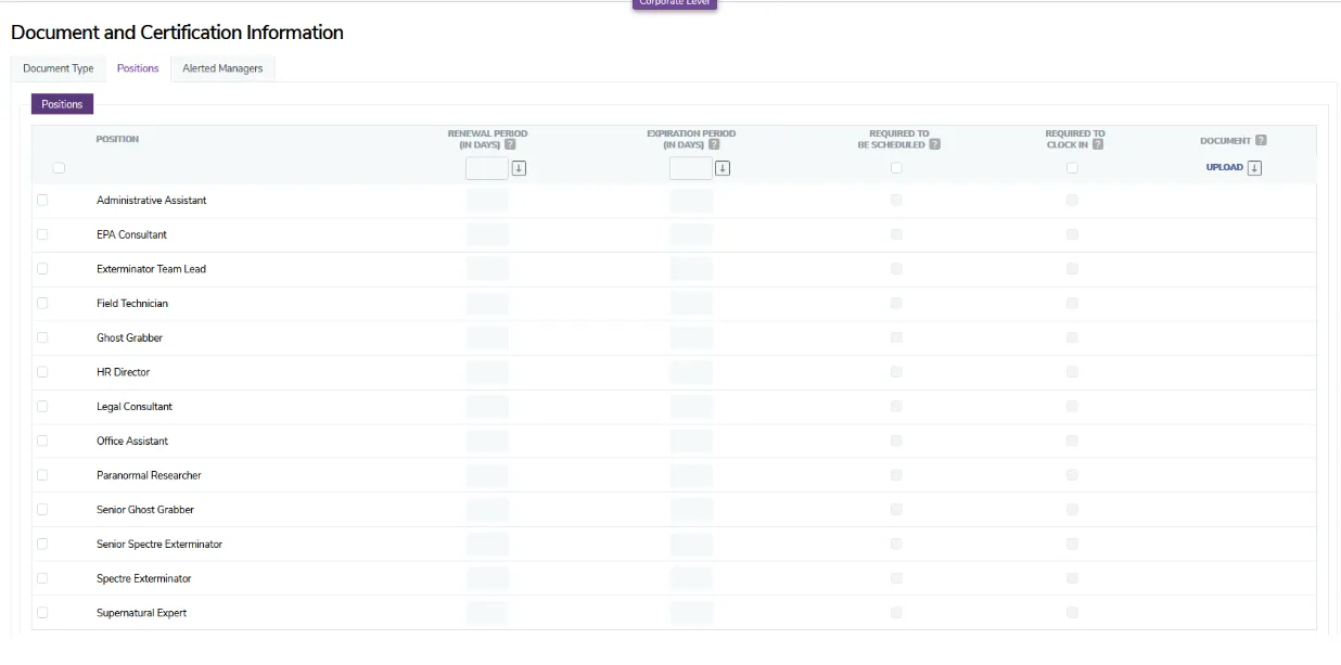 Select the applicable positions