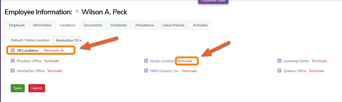 Terminating an employee at multiple locations