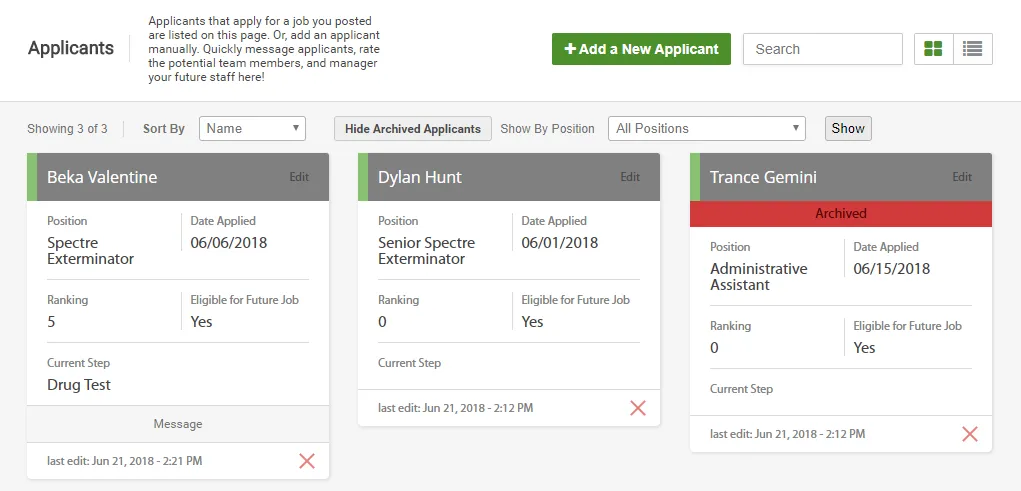 Where can I find the applicants who have been archived?