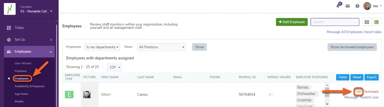 Adding the holiday calendar to an employee’s profile