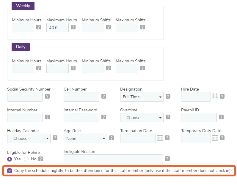 Copy the schedule to the attendance, if desired