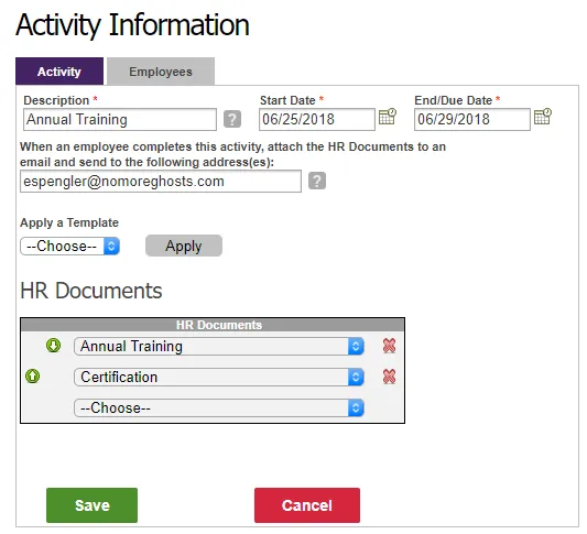 Fill out the Activity Information form