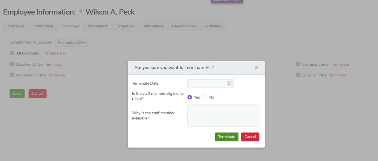 Terminating an employee at multiple locations