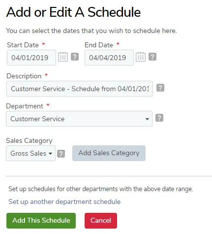 Choose the dates for the work schedule