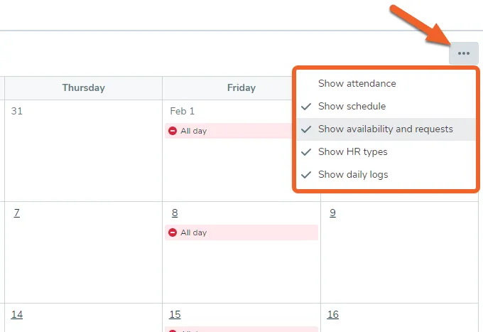 Click the More (…) menu in the upper right for filtering options