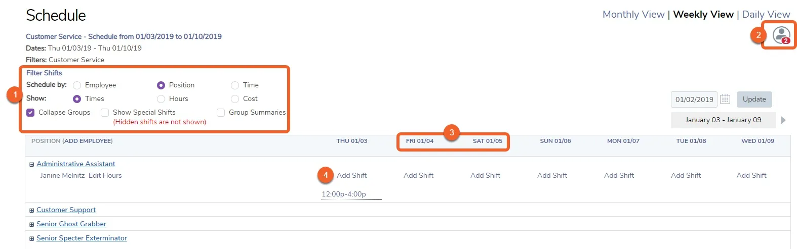 Create employee schedules with different views - Weekly View