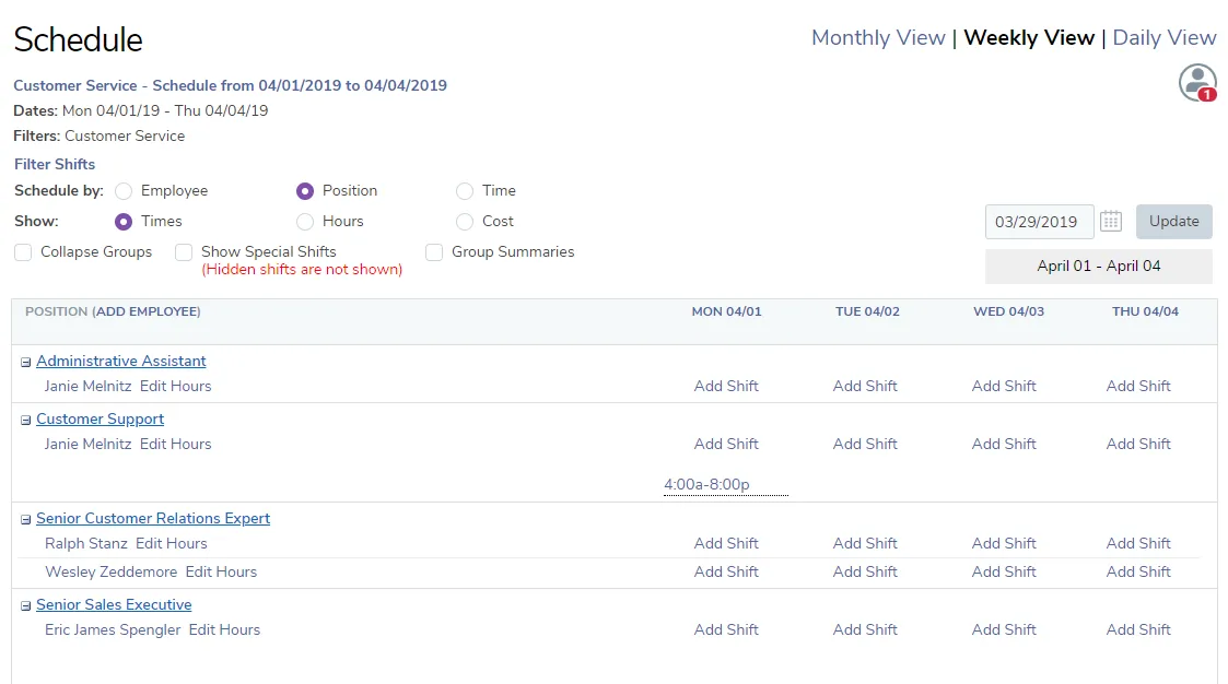 Choose one or more schedule templates