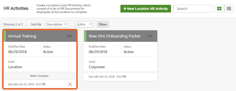Click Save to save your new HR Activity