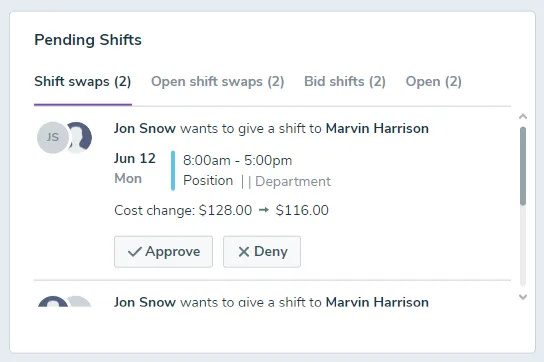Pending Shifts